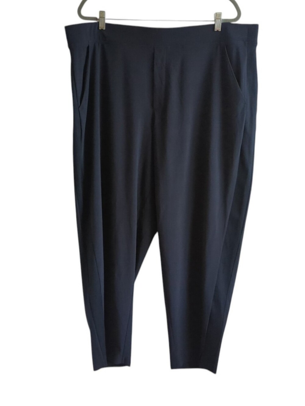 Athleta Dark Blue Pull On Pants w Ribbed Side Detail Zip Back Pockets Size 22